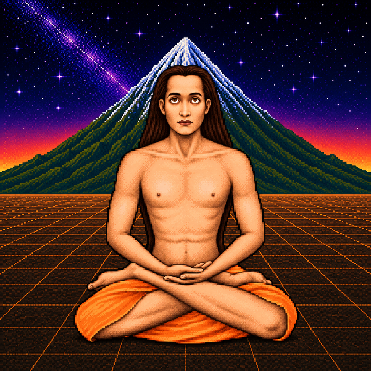 Mahavatar Babaji seated before the mountain